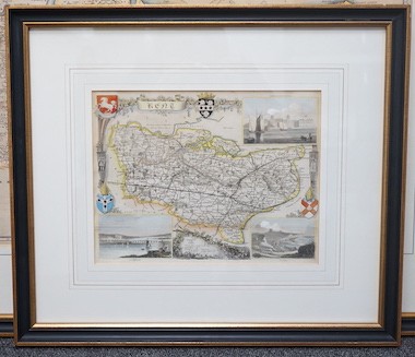 Thomas Moule (1784-1851), hand coloured engraving, Map of Sussex, as published c.1836-48) in Barclay's English Dictionary, 20.2 x 20.6cm, framed and glazed; Robert Morden (1650-1703), hand coloured engraving, Map of Kent